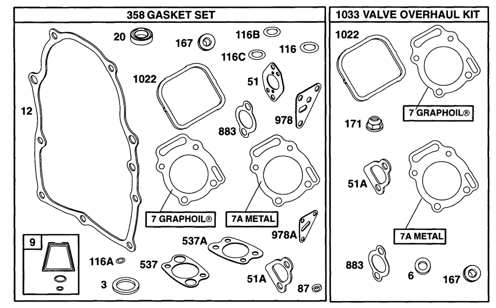 Gasket Sets Diagram and Parts List for 290777-0033-XX  Briggs and Stratton Engine